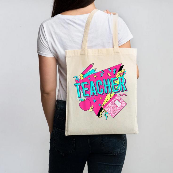 Teacher 90s Retro Colorful Teacher Of The 90s Back To School Canvas Tote Bag