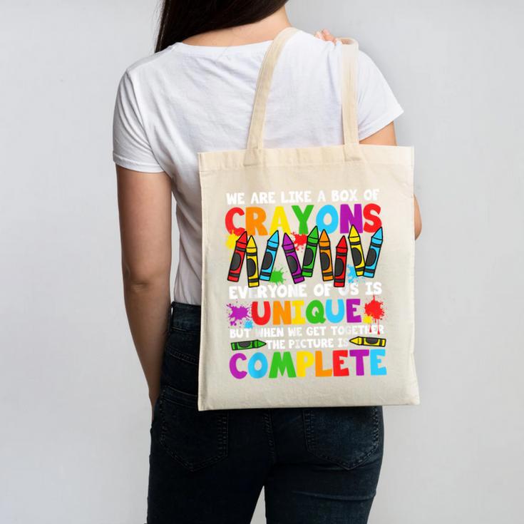 Teacher We Are Like A Box Of Crayons Back To School Canvas Tote Bag