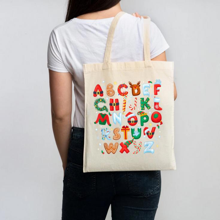 Teacher Christmas Alphabet Back To School Holiday Learning Canvas Tote Bag