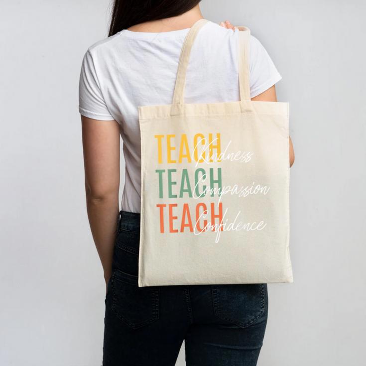Teacher Kindness Compassion Confidence Teaching Canvas Tote Bag