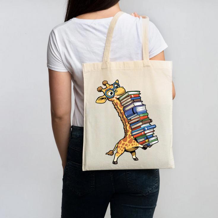 Teacher Shirt Giraffe Holding Books Bookworm Librarian Canvas Tote Bag