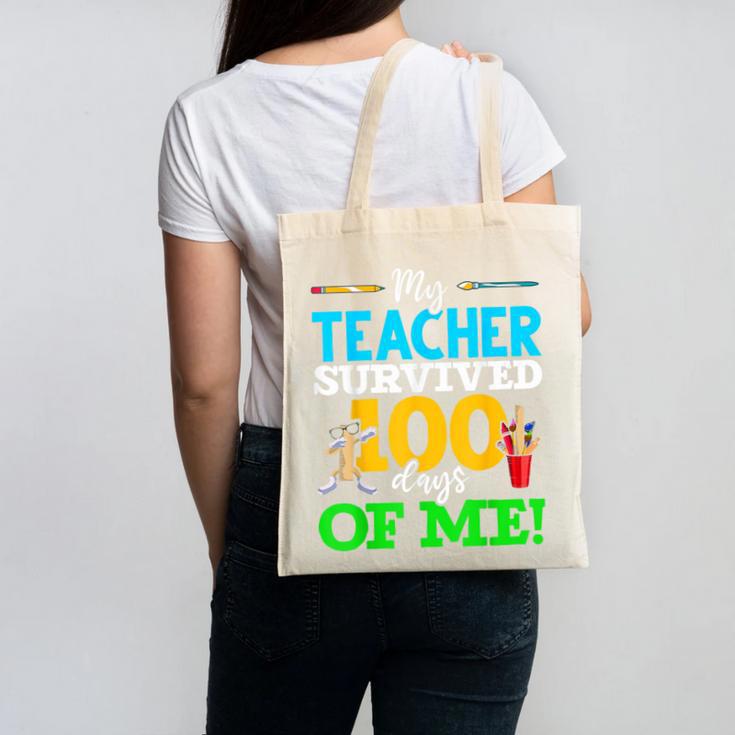 My Teacher Survived 100 Days Of Me Dab 100 Days Of School For Men Women Kids Canvas Tote Bag