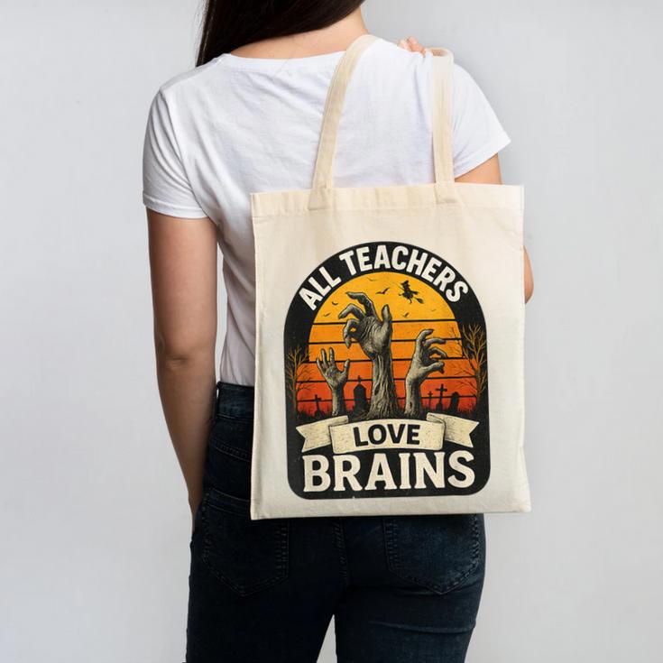 Teacher All Teachers Love Brains Halloween Canvas Tote Bag