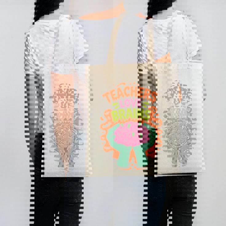 Teacher Teachers Love Brains Halloween Men Women Canvas Tote Bag