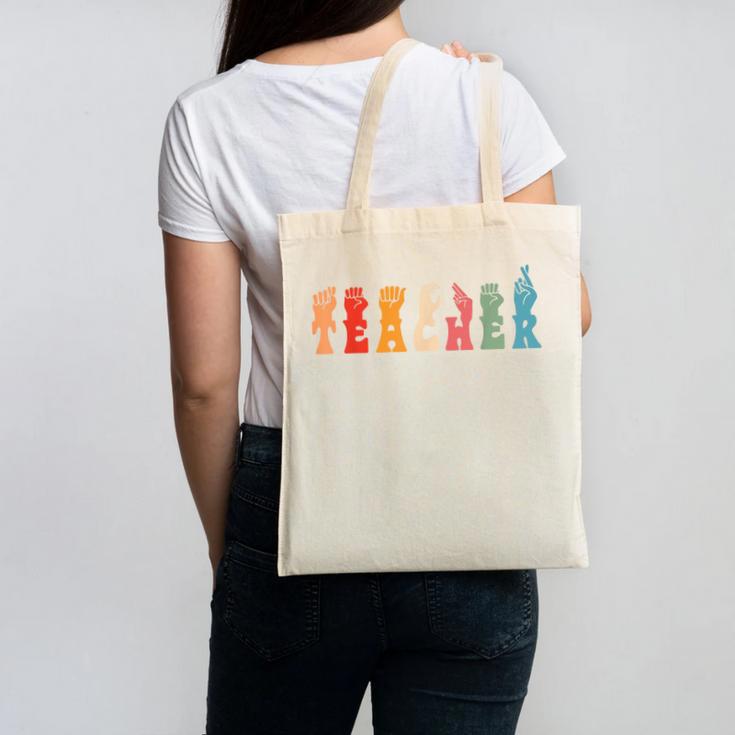 Teacher Word In Sign Language Awareness ASL Back To School Canvas Tote Bag