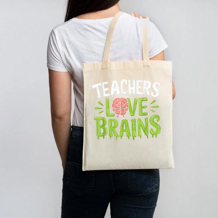 Teachers Love Brains Halloween Teacher Zombie Canvas Tote Bag