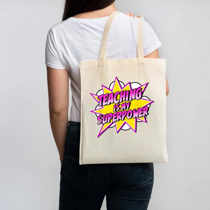 Teaching Is My Superpower Retro Comic Super Teacher Canvas Tote Bag
