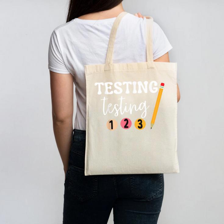 Testing Testing 123 Cute Math Teacher Student Test Day Men Women Girls Kids Canvas Tote Bag