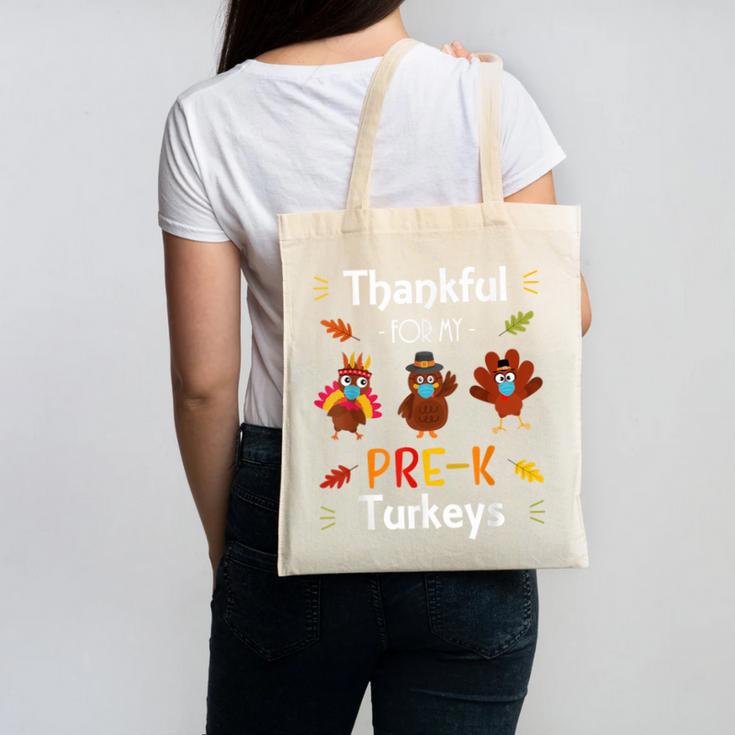 Thankful For My Prek Turkeys In Masks Thanksgiving Teacher For Men Women Canvas Tote Bag