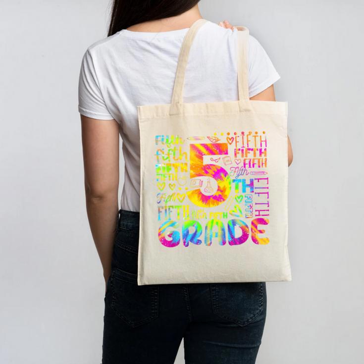Tie Dye 5th Grade Typography Team Fifth Grade Teacher For Men Women Girls Kids Canvas Tote Bag
