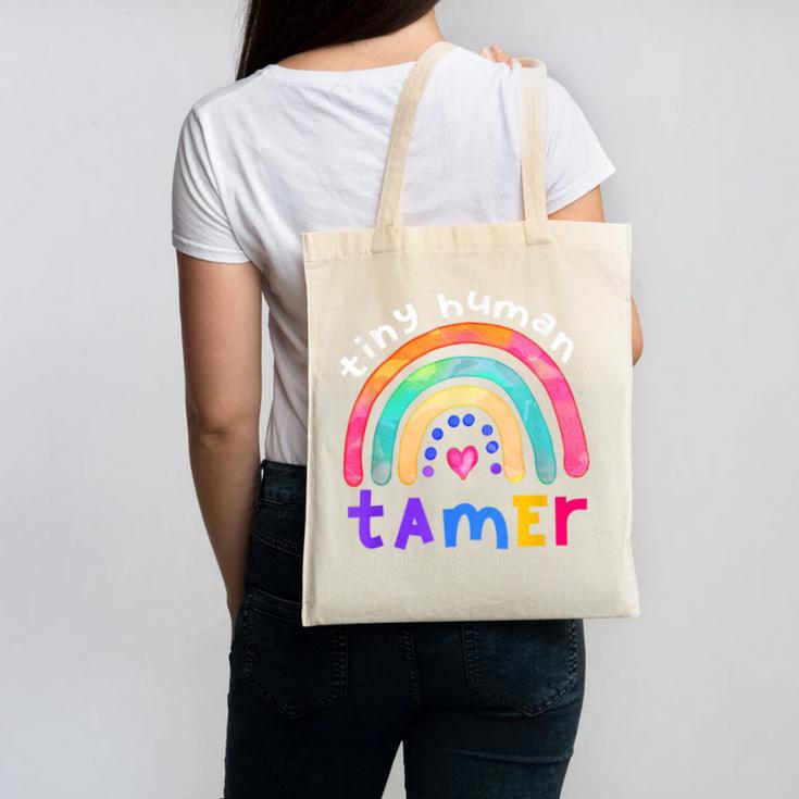 Tiny Human Tamer Watercolor Rainbow Daycare Teacher Canvas Tote Bag