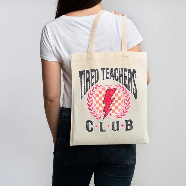 Tired Teachers Club Study Lover School Apparel Canvas Tote Bag