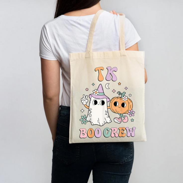 TK Boo Crew Retro Groovy Halloween Floral Ghost TK Teacher Men Women Kids Canvas Tote Bag