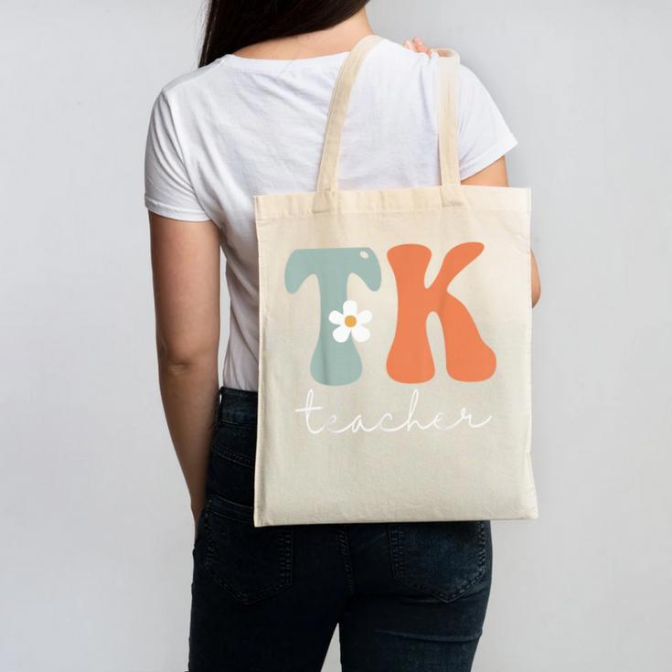 TK Teacher Retro Groovy Vintage Happy First Day Of School Canvas Tote Bag