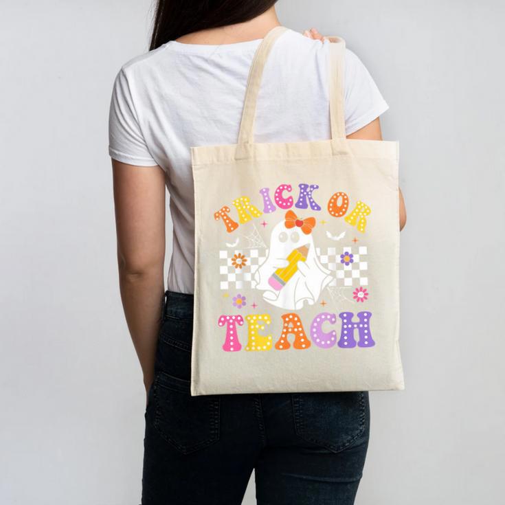 Trick Or Teach Groovy Halloween Teachers Canvas Tote Bag