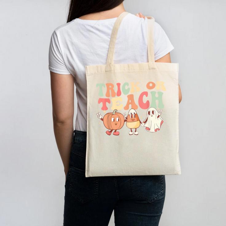 Trick Or Teach Pumpkin Candy Corn Ghost Halloween Teacher Canvas Tote Bag