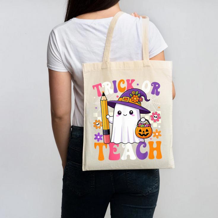 Trick Or Teach Teacher Pencil Ghost Halloween Teacher Canvas Tote Bag