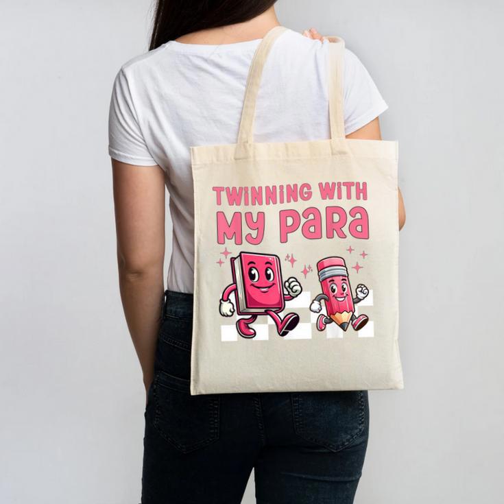 Twinning With My Para Teacher Matching Paraprofessional 70s For Men Women Canvas Tote Bag