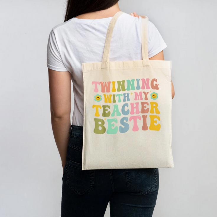 Twinning With My Teacher Bestie Twin Day Matching Teachers For Men Women Girls Kids Canvas Tote Bag