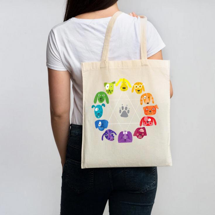 Unique For Artists By ADS Color Wheel Educational Art Teacher Dog Themed Artist Small Canvas Tote Bag
