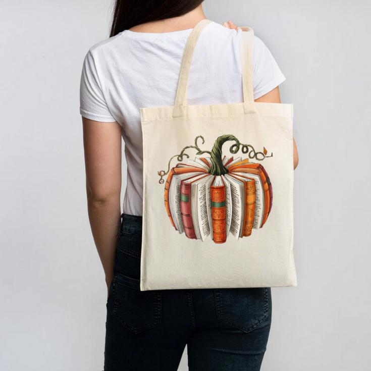 Vintage Book Pumpkin Autumn Fall Librarians Bookworm Teacher Canvas Tote Bag