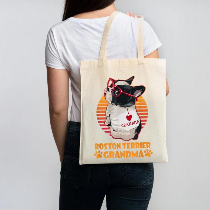 Vintage Boston Terrier Grandma Wear Sunglasses Dog Lover Men Women Girls Kids Canvas Tote Bag