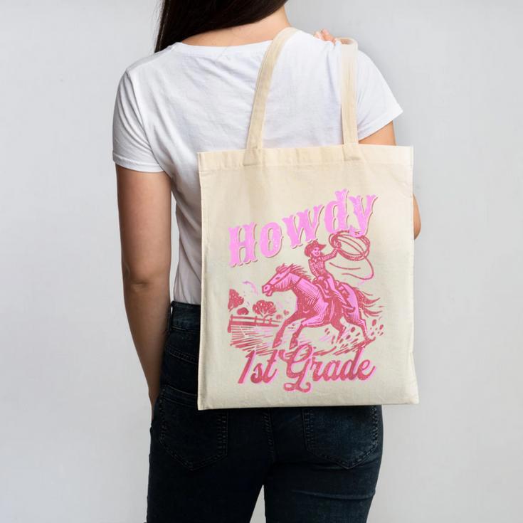 Vintage Howdy First Grade Cowgirl Teacher Western School Canvas Tote Bag