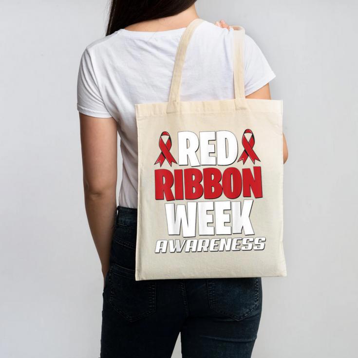 We Wear Red For Red Ribbon Week Awareness Mothers Teachers Canvas Tote Bag