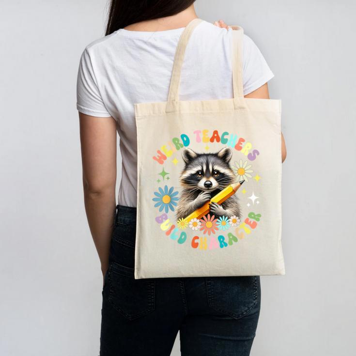 Weird Teachers Build Character Raccoon Colourful Floral Canvas Tote Bag
