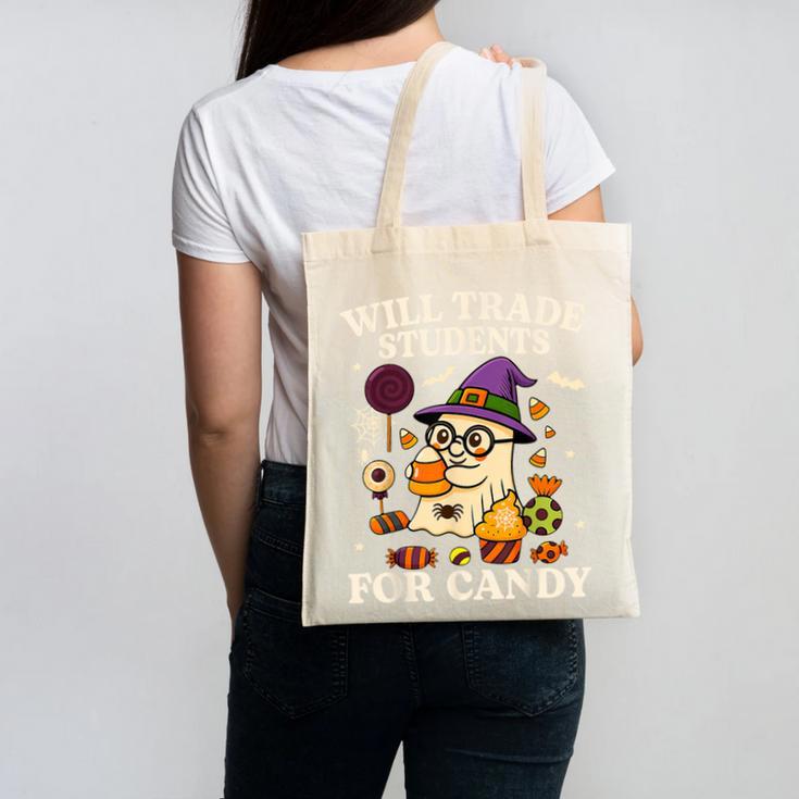 Will Trade Students For Candy Teacher Ghost Halloween Canvas Tote Bag
