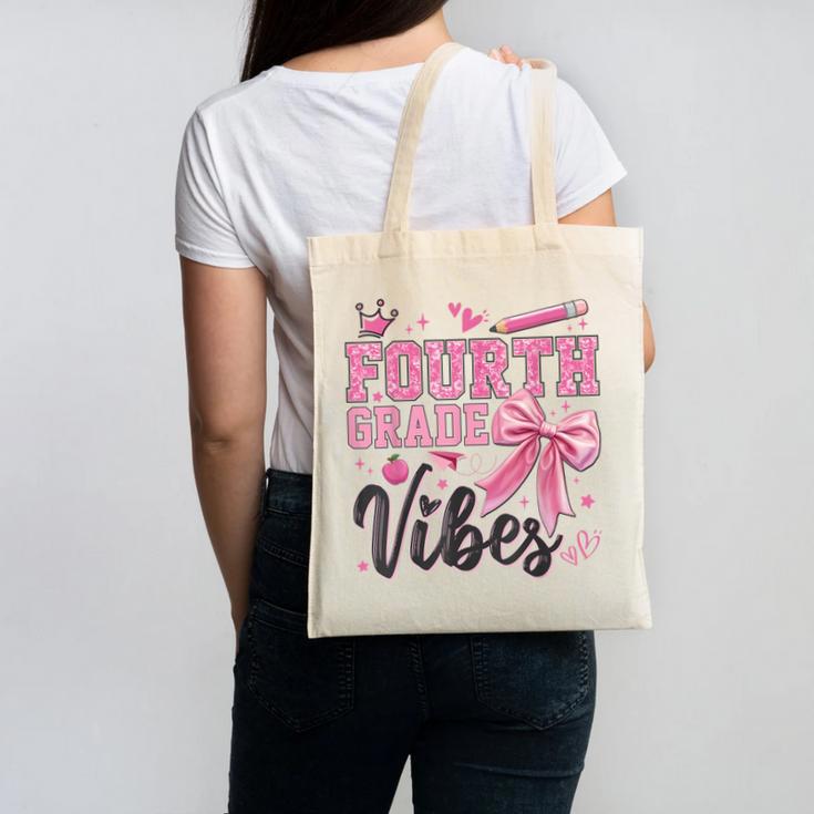 4th Fourth Grade Vibes Back To School Coquette Teacher Girl Canvas Tote Bag