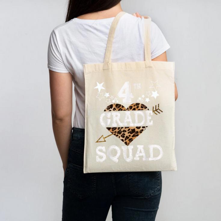 4th Grade Squad Star Team Leopard Teacher Crew Student Men Women Girls Kids Canvas Tote Bag, 4th Grade Teacher Gifts, trending gift