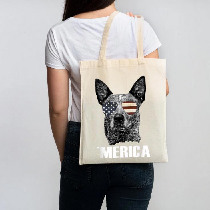4th July Blue Heeler Dog Merica Patriotic USA Flag Cute Canvas Tote Bag, trending gift