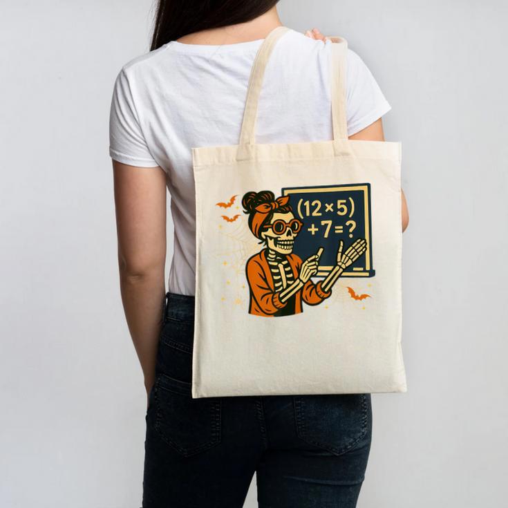 67 Teacher Halloween Skeleton Six Seven Meme Math Canvas Tote Bag, trending gift