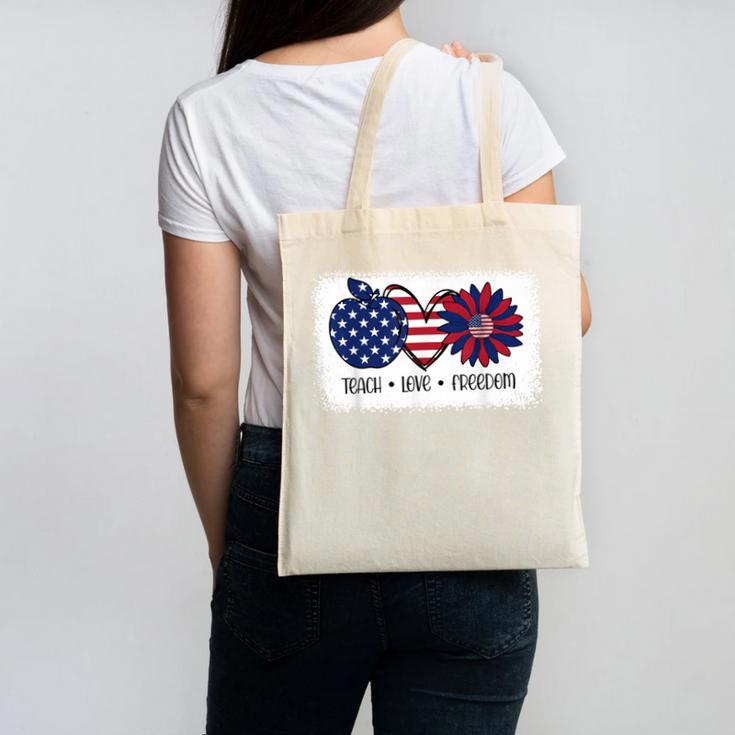 American Flag Teach Love Freedom Preschool Teacher 4th July Canvas Tote Bag