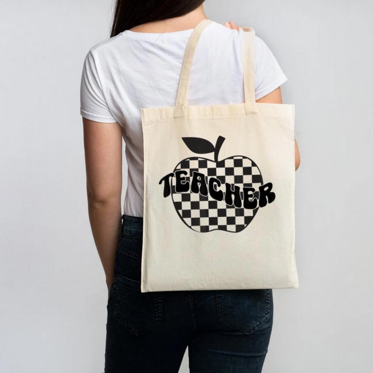 Back To School Checkered Apple Teacher Checkerboard Teacher For Men Women Girls Kids Canvas Tote Bag