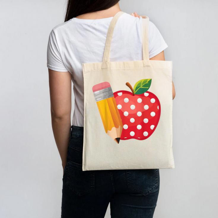 Back To School Pencil And Apple Teacher Student Canvas Tote Bag, trending gift Back To School Pencil And Apple Teacher Student Canvas Tote Bag, trending gift