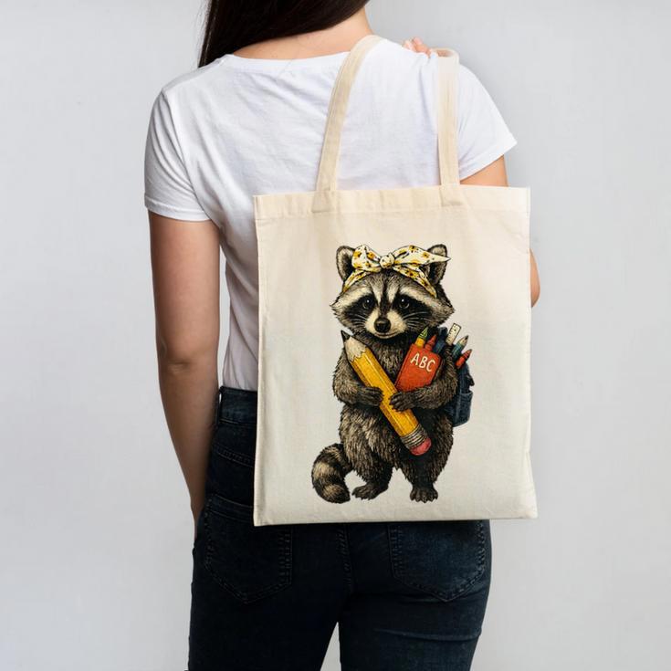 Back To School Raccoon Teachers Student Kids Canvas Tote Bag