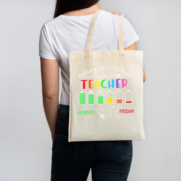 Battery Life Of A School Teacher Monday To Friday For Men Women Canvas Tote Bag, trending gift Battery Life Of A School Teacher Monday To Friday For Men Women Canvas Tote Bag, trending gift
