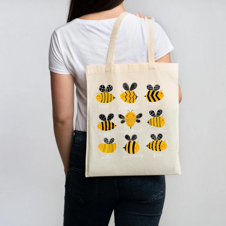 Bee Kind Positive Brave Happy Confident Humble Teacher Canvas Tote Bag, trending gift