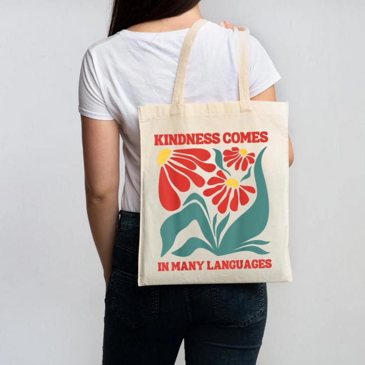 Boho Flower ESL Teacher Kindness Comes In Many Languages Canvas Tote Bag, Esl Teacher Gifts, trending gift