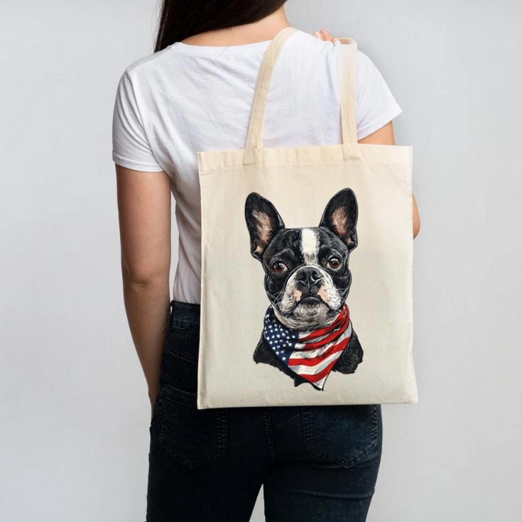Boston Terrier American Flag Canvas Tote Bag