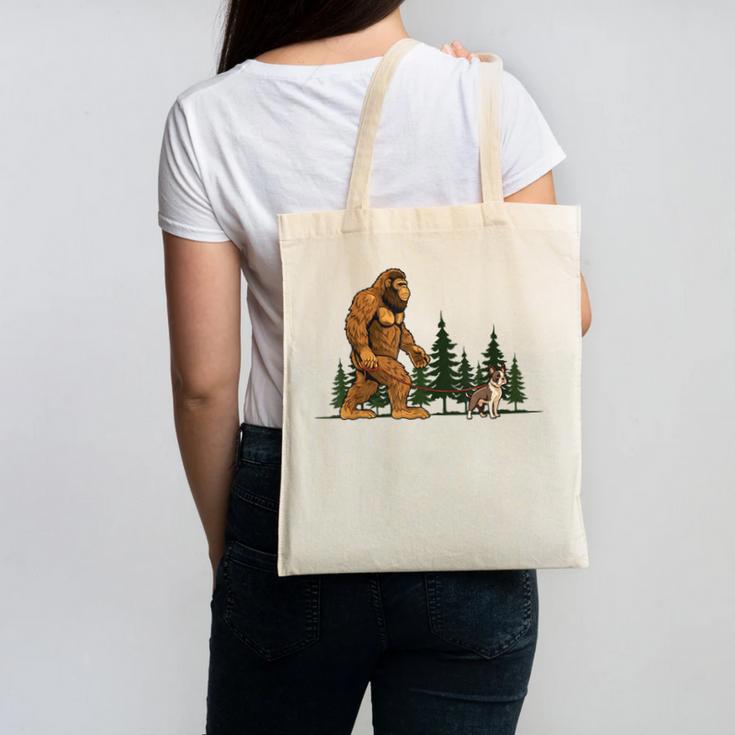 Boston Terrier Bigfoot Dog Walking Dog Mom Dad Kids Canvas Tote Bag, Couple Gifts, Mom Gifts, Boston Terrier Dad Gifts, Boston Terrier Mom Gifts, trending gift