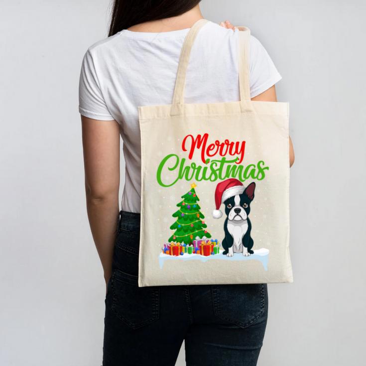 Boston Terrier Christmas Tree Lights Xmas Dog Lover Canvas Tote Bag