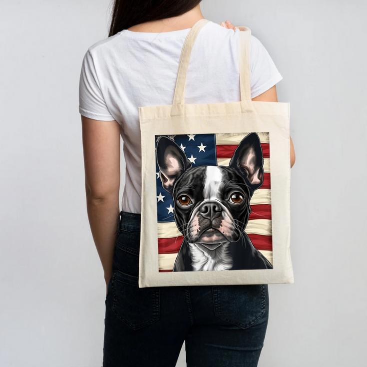 Boston Terrier Dog American Flag 4th Of July Patriotic Puppy Canvas Tote Bag, Patriotic Boston Terrier Gifts, American Boston Terrier Gifts, Boston Terrier 4th Of July Gifts, trending gift