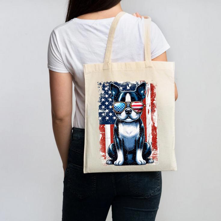 Boston Terrier Dog American USA US Flag Pets Vintage Outfit Canvas Tote Bag