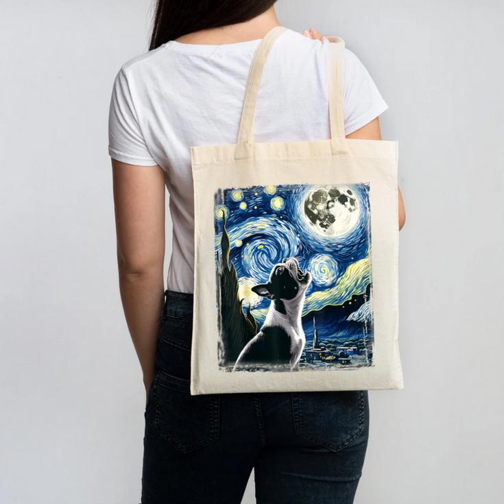 Boston Terrier Dog Art Van Gogh Starry Night Boston Terrier Canvas Tote Bag, trending gift