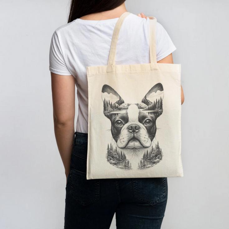 Boston Terrier Dog Bostie Nature Memorial Idea Men Women Canvas Tote Bag