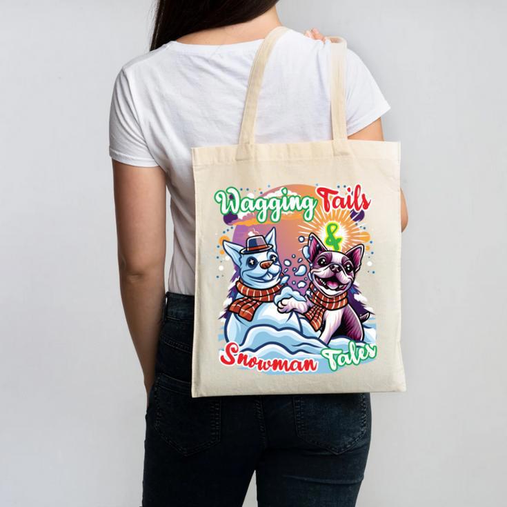 Boston Terrier Dog Christmas Snowman Winter Snow Canvas Tote Bag