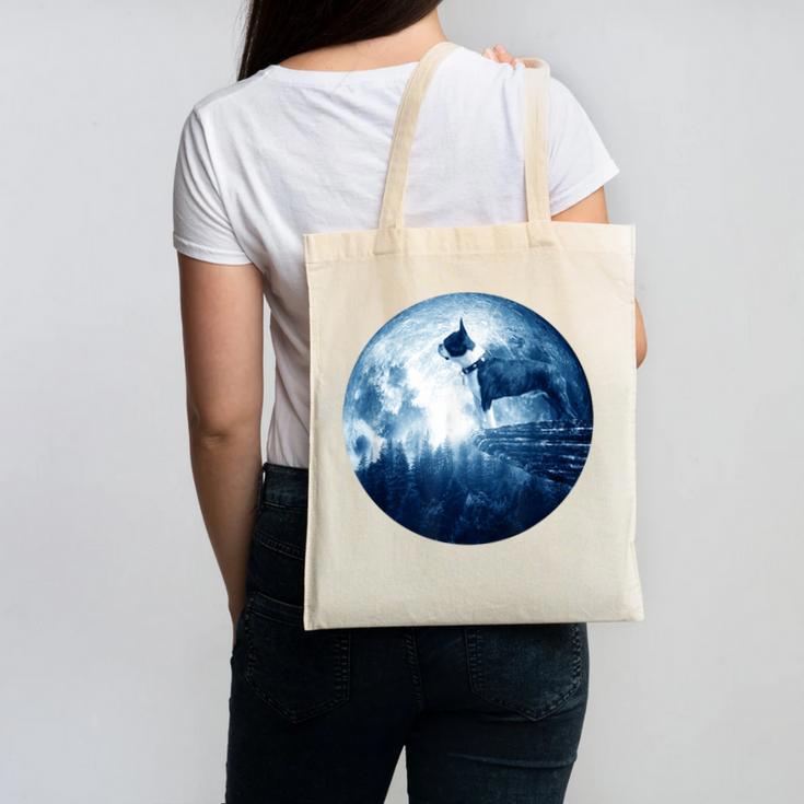Boston Terrier Dog Moon Dog Mom Dad Women Men Dog Lovers Canvas Tote Bag, Couple Gifts, Mom Gifts, Boston Terrier Dad Gifts, Boston Terrier Mom Gifts, trending gift